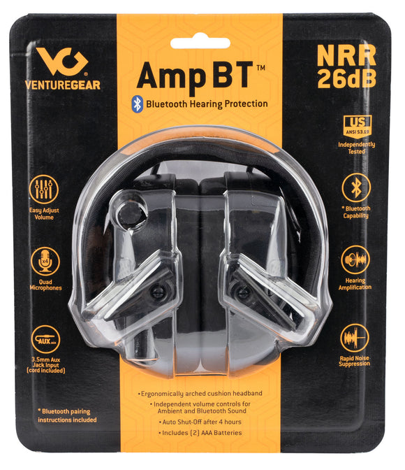 Pyramex VGPME30BT Venture Gear AMP BT Muff Electronic Polymer 26 dB Over the Head Black Ear Cups w/Black Band