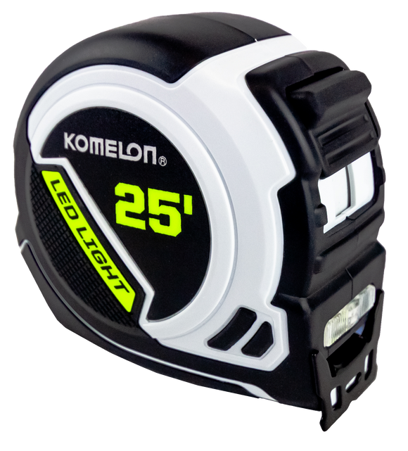 Komelon LED Light Tape Measure, White/Black - 25ft. (25', White/Black)