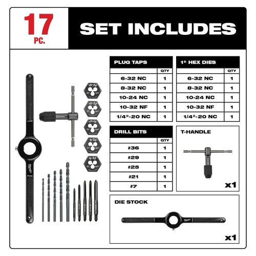 Milwaukee 17-Piece SAE Tap and Die Set (17 PC)