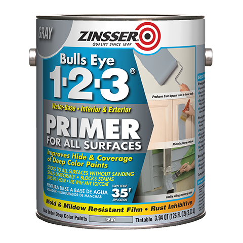 Rust-Oleum Zinsser® Bulls-Eye 1-2-3® Gray Primer 1 Gallon Gray (1 Gallon, Gray)