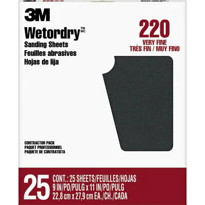 3M™ Wetordry™ Sanding Sheets 99422NA, 9 in x 11 in, 220 grit, 25 sheets/pk, 10 pks/cs (9