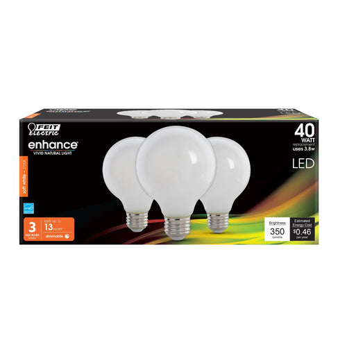 Feit Electric 40W Replacement G25 Soft White Dimmable White Enhance Glass Filament Globe LED (3-Pack) (40 Watts)