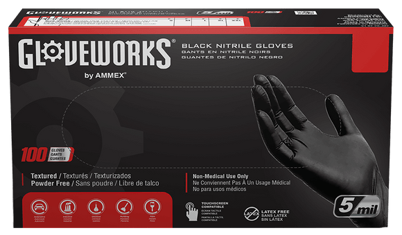 Ammex GlovePlus Black Nitrile Industrial Powder-Free 5 Mil Disposable Gloves (100 Pack) (1