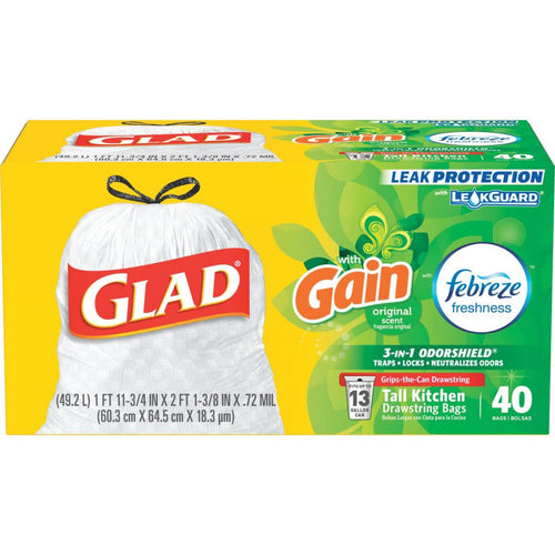 Glad 13 Gal. White Febreze Fresh LeakGuard Tall Kitchen Trash Bag (40-Count)