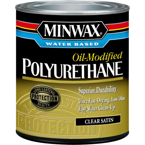 Minwax Satin Water Based Oil-Modified Interior Polyurethane, 1 Qt.