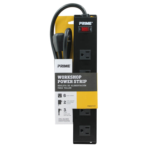 Prime Wire and Cable 6-Outlet Metal Power Strip w/3ft Cord (3')