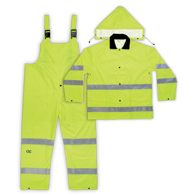 Custom Leathercraft 3 Piece Hi-Viz® Ansi Class 3 Polyester Rain Suit 3XL (3XL, Yellow)