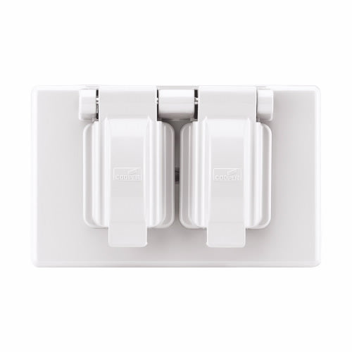 Eaton Cooper Wiring Non-metallic Duplex Receptacle Cover, White Horizontal