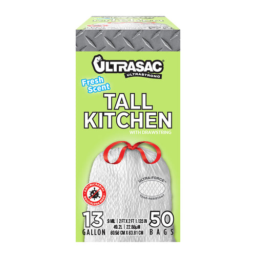 Ultrasac 13 Gallon 0.9 MIL Fresh Scent White Drawstring Tall Kitchen Trash Bags,  - 24 X 25 (13 Gallon)