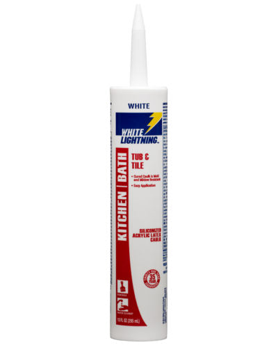 White Lightning Tub And Tile Siliconized Acrylic Latex Adhesive Caulk 5.5 Oz