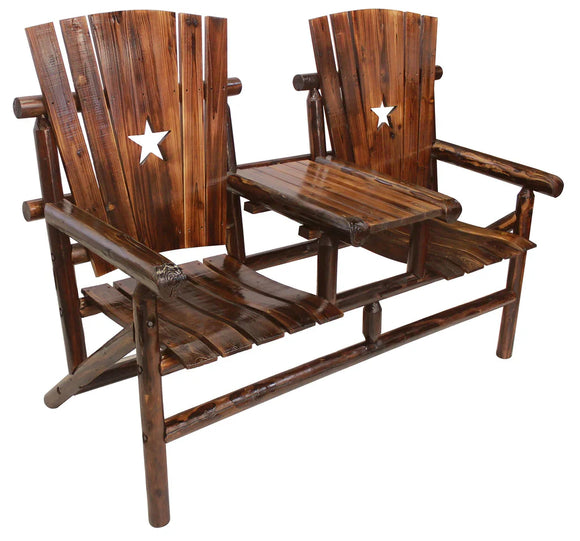 Leigh Country Char-Log Double Chair with Tray - For Pickup ONLY (Excluding Wholesale Orders) (Brown)