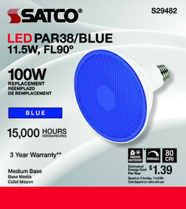 11.5W PAR 38 LED BLUE 90DEG BEAM ANGLE