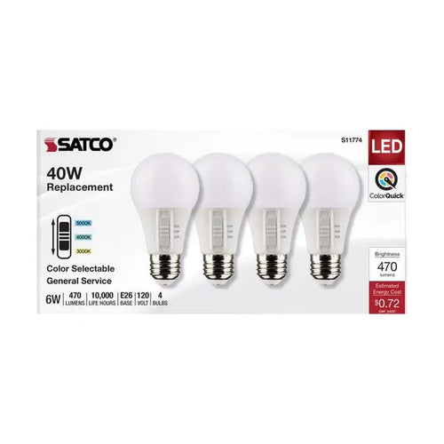 Satco S11774 6A19/LED/3CCT/E26/120V/4PK