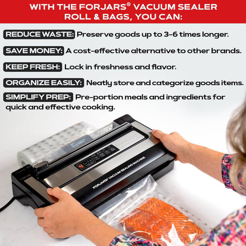 Forjars® Vacuum Sealer Roll - 8 in x 150 ft, Textured on Both Sides, 7.5 Mil Thickness