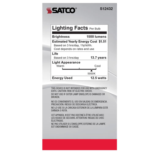 Satco Products S12432 12.5A19/CL/LED/E26/950/120V