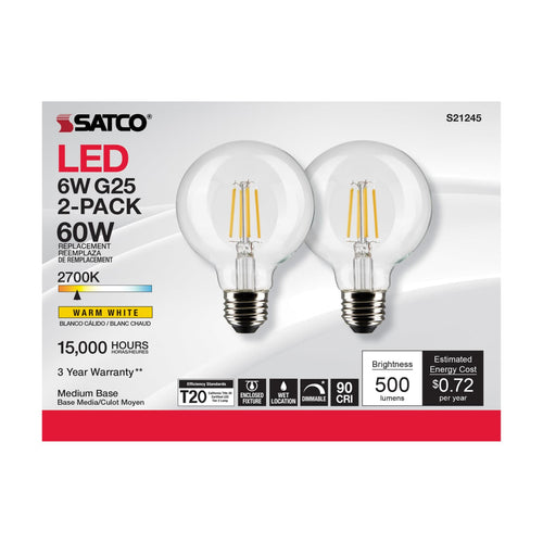 Satco Products S21245 6G25/LED/CL/927/120V/2PK