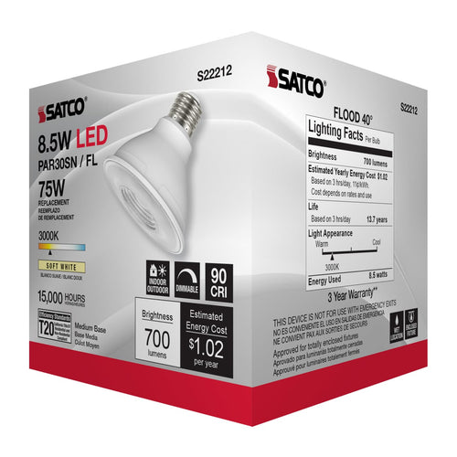Satco Products S22212 8.5PAR30S/LED/930/FL/120V