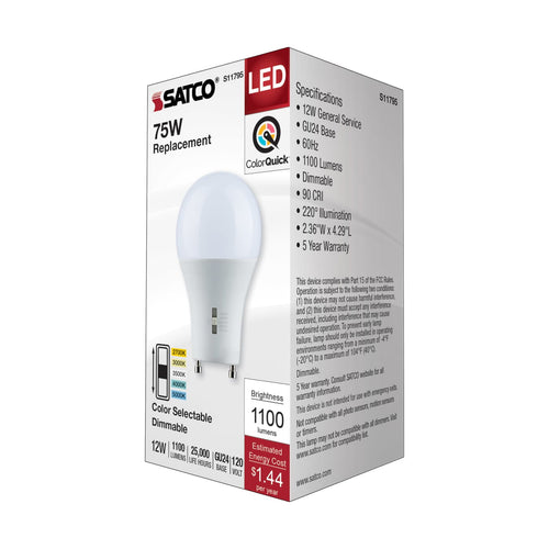 Satco S11795 12A19/LED/5CCT/GU24/120V