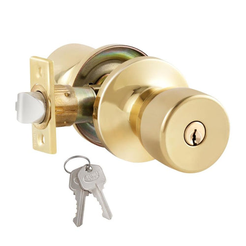 Grip Tight Tools Entry Knob Tulip Style Polished Brass Finish US3 - 2 KW1 Keys 6 in 1 Drive In Latch Mobile Home