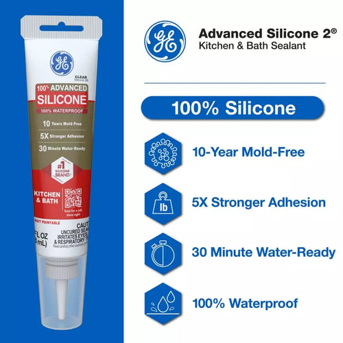 GE Sealants Advanced Silicone 2® Kitchen & Bath Sealant 2.8 fl oz Clear
