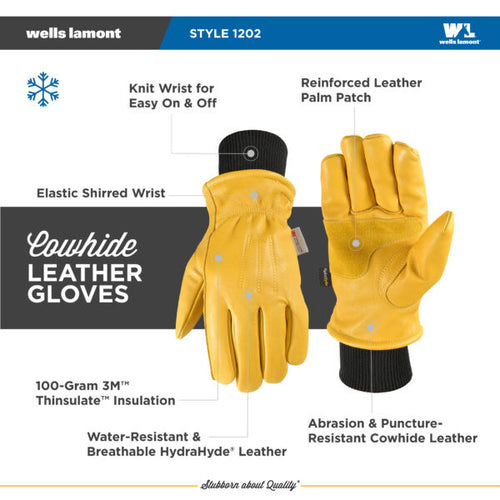 Wells Lamont Men’s HydraHyde® Insulated Slip-On Knit Wrist Gloves 1202