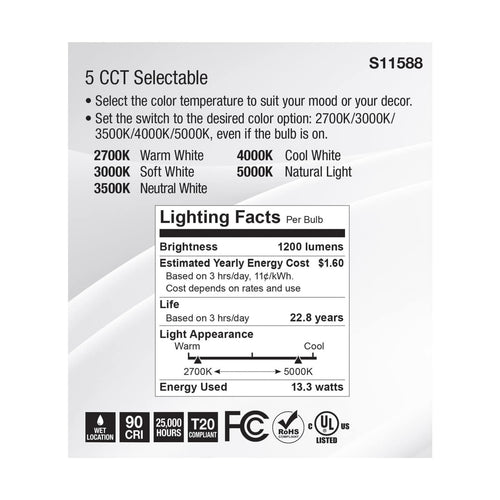 Satco S11588 13.3PAR38/LED/5CCT/SP/120V
