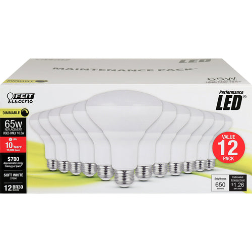 Feit Electric 10.5W (65W Replacement) Soft White (2700K) E26 Base Dimmable BR30 LED Bulb