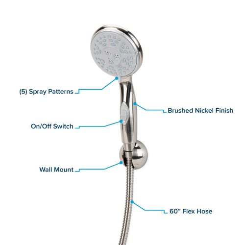 Camco Complete RV/Marine Shower Head Kit Brushed Nickel